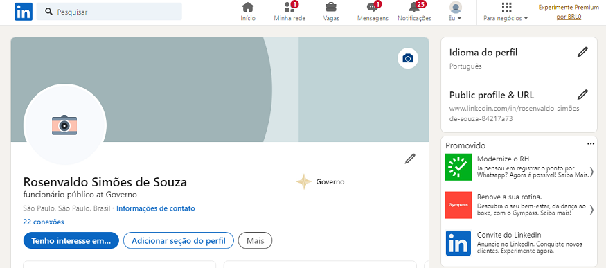 Conta do autor no linkedin